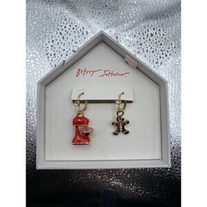 Betsey Johnson Gold Tone Red Stand Mixer Gingerbread Man Cookie Earrings Baby